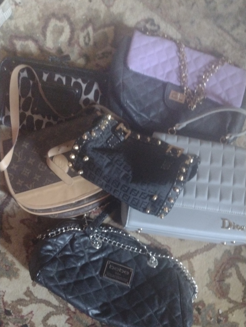 bebe Black Quilted Chain-Handle Shoulder Bag with Silver Hardware